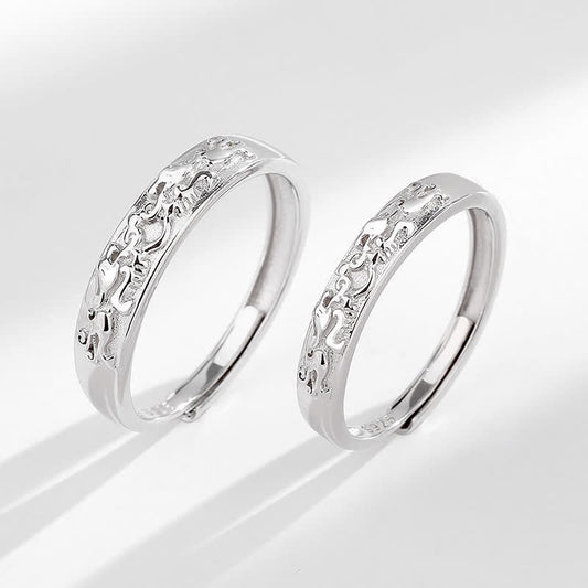 925 Sterling Silver PiXiu Couple Ring – pair standing side by side on white, silver engraved detail, feng shui wealth good luck