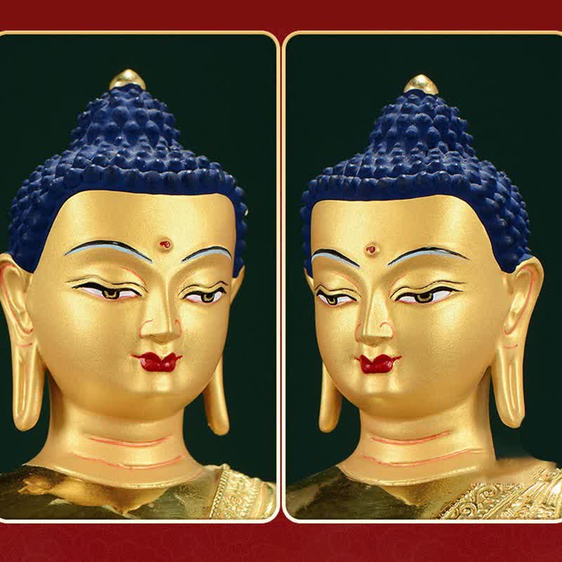 Shakyamuni Enlightenment Copper Statue – bedside nightstand with lamp, calming sleep sanctuary decor