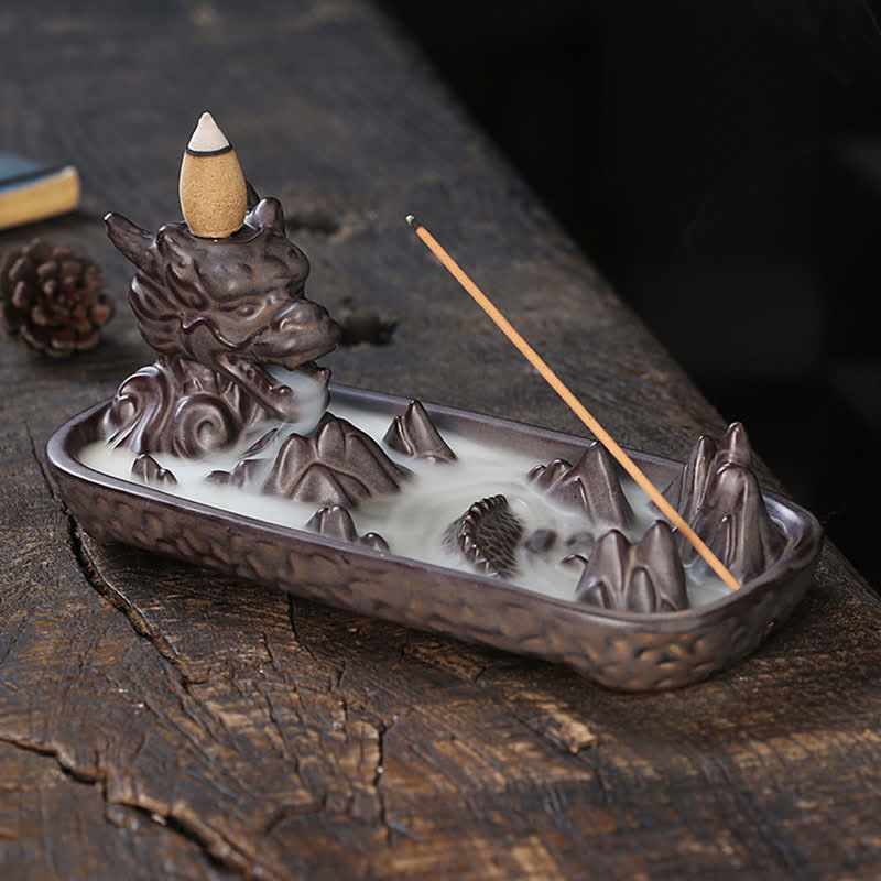 Ceramic Dragon Burner - smoke flowing through mountain valleys, artisan, mindful