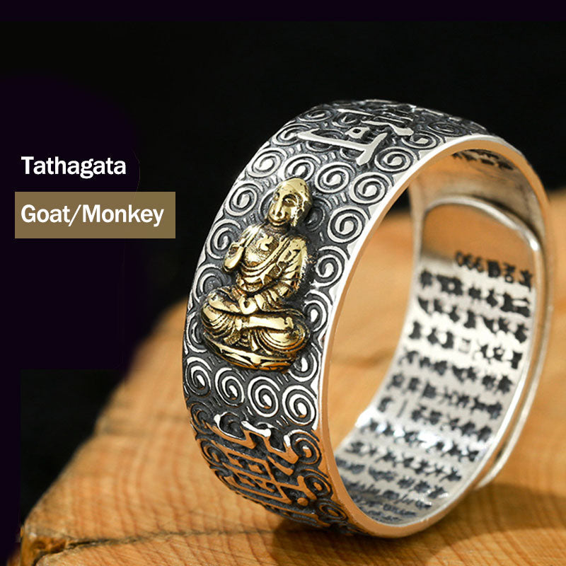 Natal Buddha Ring - Tathagata Buddha ring for Goat and Monkey zodiac, Divine