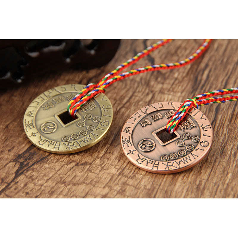 Taoist Yin Yang Copper Protection Amulet - Two-tone amulet coins with yin-yang, copper pendant