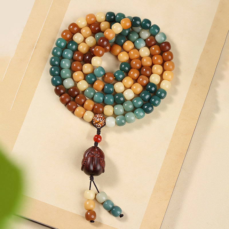 Natural Bodhi Seed Lotus Dzi Bead Charm Bracelet | Protection