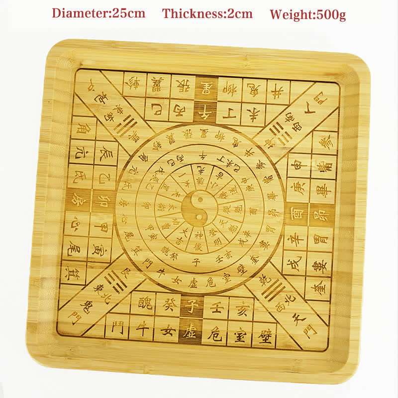 Feng Shui Bamboo Bagua Map – Square luopan board with yin-yang center, bamboo feng shui