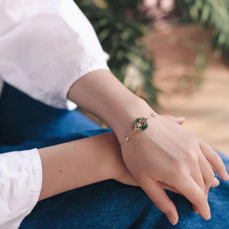 Cyan Jade Harmony Bracelet - side angle displaying jade bead texture and luster, healing