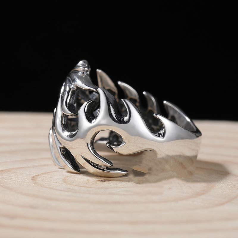 Dragon Pattern Protection Ring – openwork dragon on white bg, Elegant