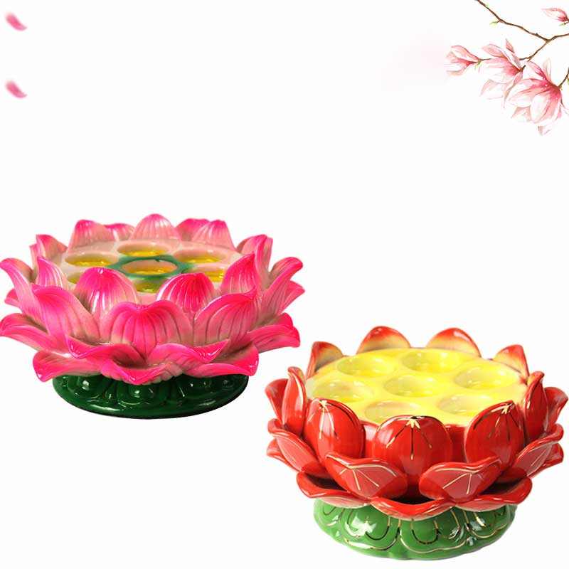 Lotus Candle Holder – Pink and red lotus pair with 7 tealight cups each, cherry blossom altar