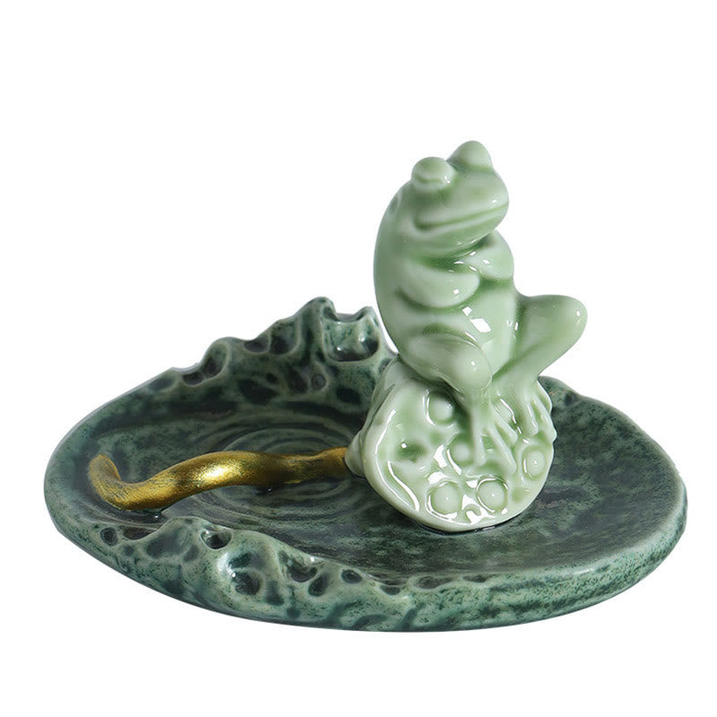 Ceramic Frog Incense Burner – Frog chin on hands pose, smoke trail, Contemplative