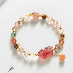 Rutilated Quartz Strawberry Quartz PiXiu Bracelet, image 1, healing bracelet