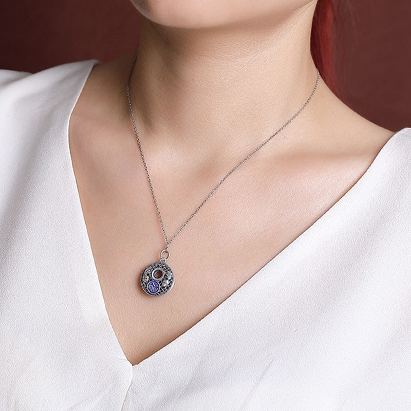 999 Silver Koi Lotus Necklace – reverse side of peace buckle pendant, sterling silver
