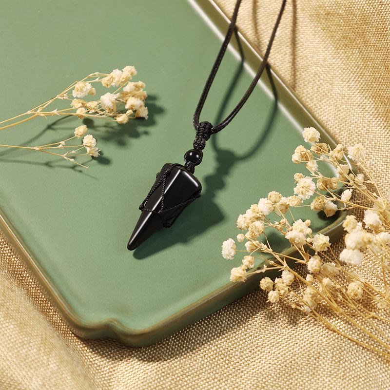 Obsidian Protection Set – black obsidian arrowhead pendant green tray, warrior energy necklace