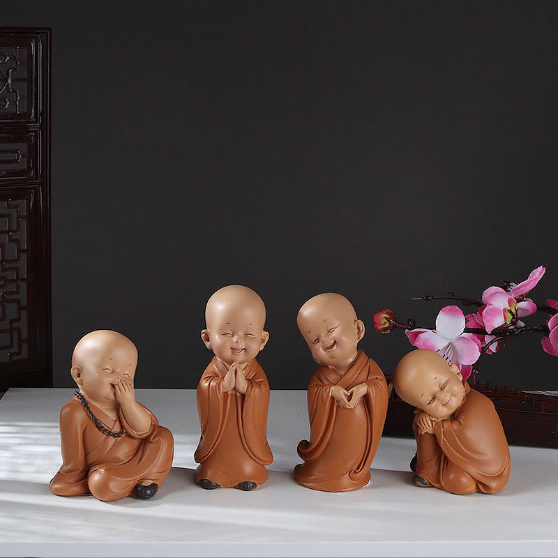 Mini Praying Monk Decor – monk hands clasped in prayer close-up, serene facial expression detail