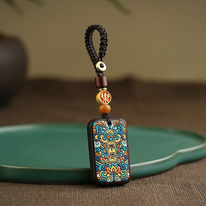 Painted Sandalwood 'Peace' Talisman Keychain for Safe Travels, image 7, lucky charm