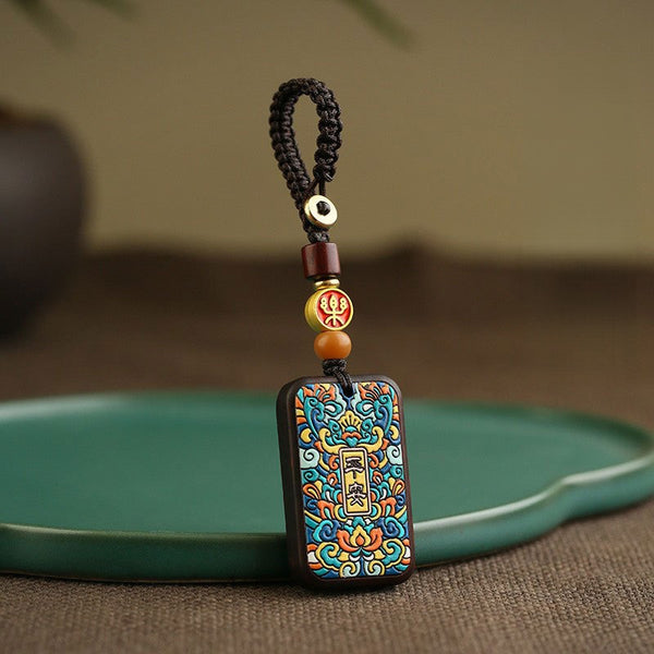 Painted Sandalwood 'Peace' Talisman Keychain for Safe Travels, image 7, lucky charm