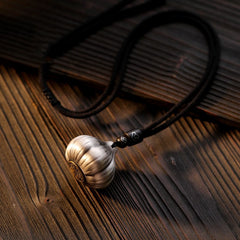 Thai Silver Garlic Protection Charm – Necklace, front view, pendant necklace