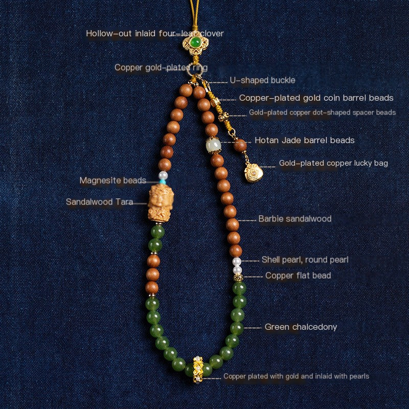 Chalcedony & Sandalwood Fu Bag Phone Charm, close-up detail