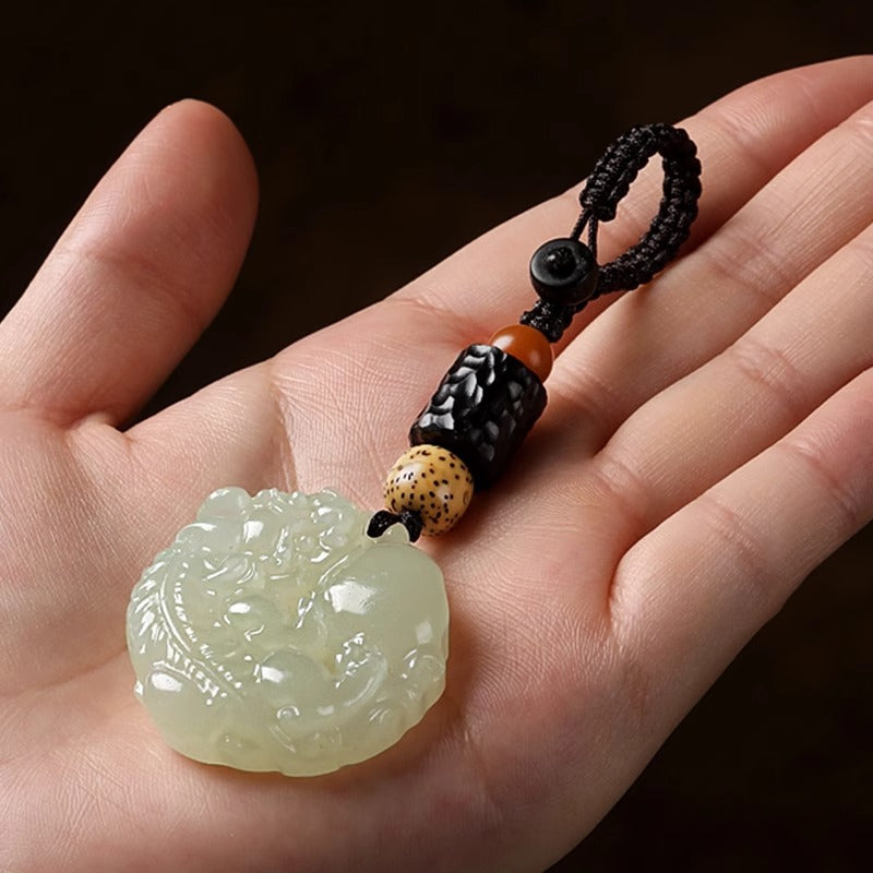 Jade Pi Xiu Keychain with Gemstone Ball, image 4, lucky charm