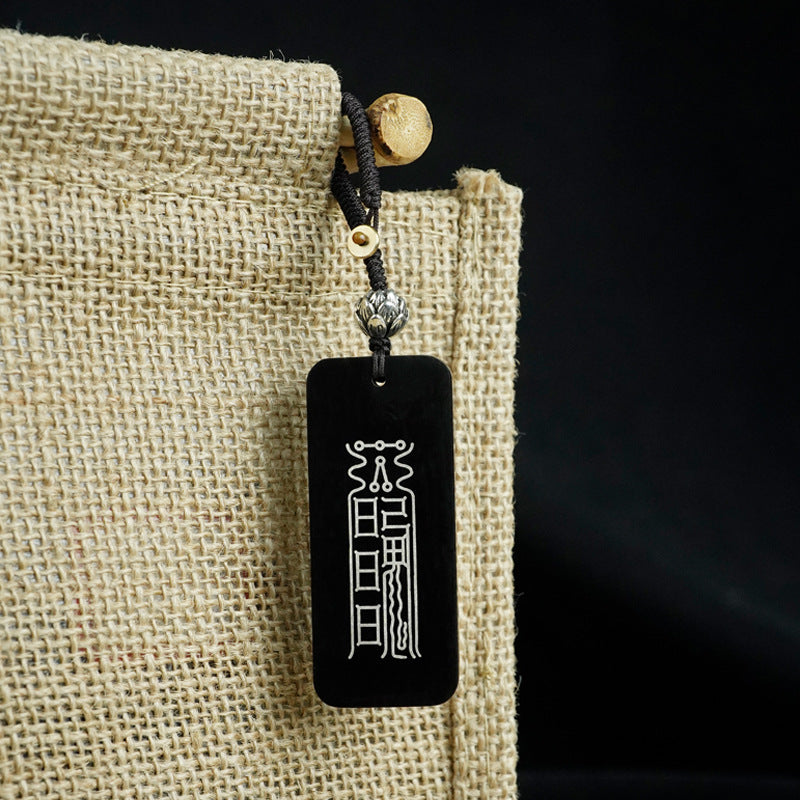 Ebony Big Dipper zodiac keychain with silver inlay Tiger symbol and celestial script