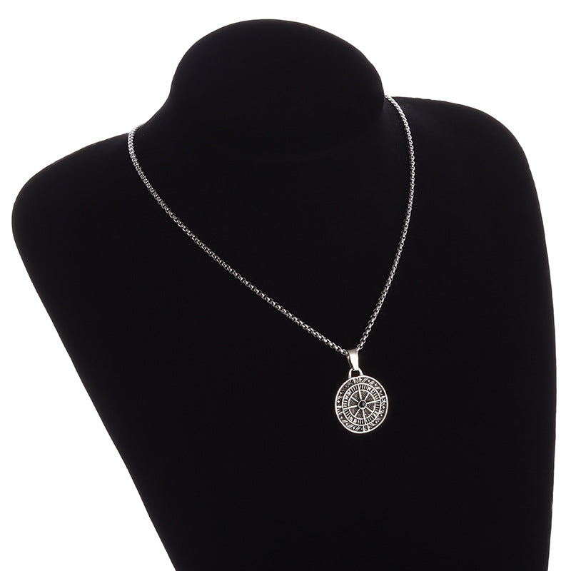 Brass Compass Necklace – compass pendant on mannequin bust showing wear length white background, travel gift