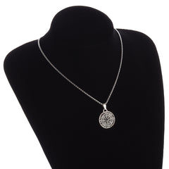 Brass Compass Necklace – compass pendant on mannequin bust showing wear length white background, travel gift