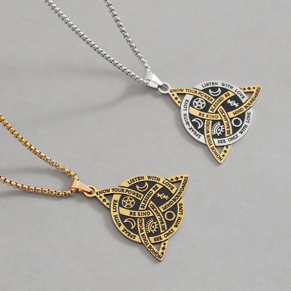 Celtic Moon Star Necklace – gold silver pendants side by side on light gray surface, moon star jewelry