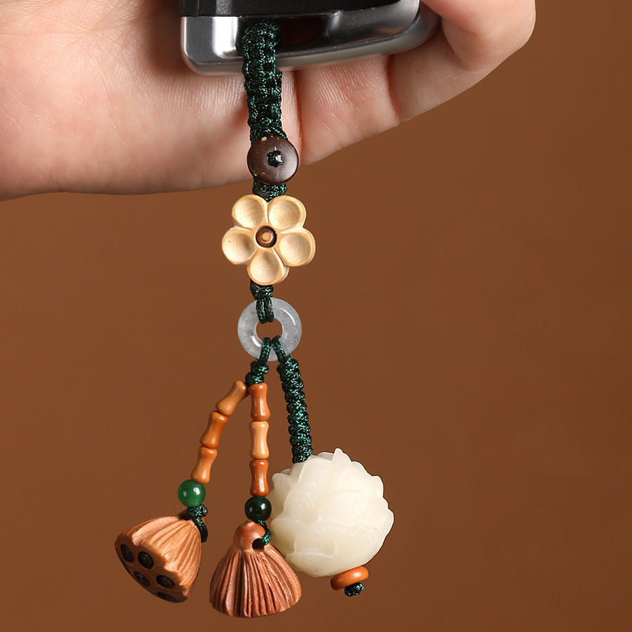 Lotus & Bodhi Car Keychain & Phone Charm - Spiritual Elegance, alternate angle, lucky charm