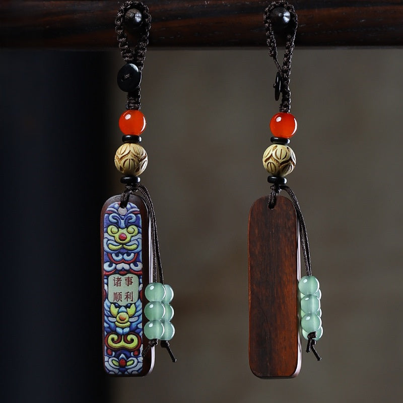 Painted Sandalwood 'Lucky Pig' Keychain, image 7, lucky charm