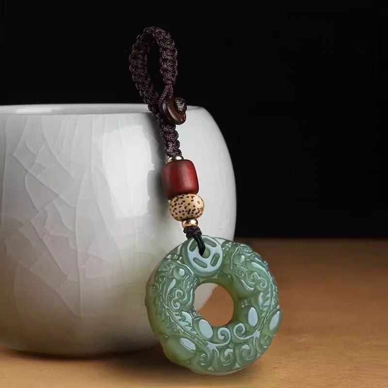 Ancient Style Pixiu Phone Strap & Keychain – Keychain / Green, side view, lucky charm