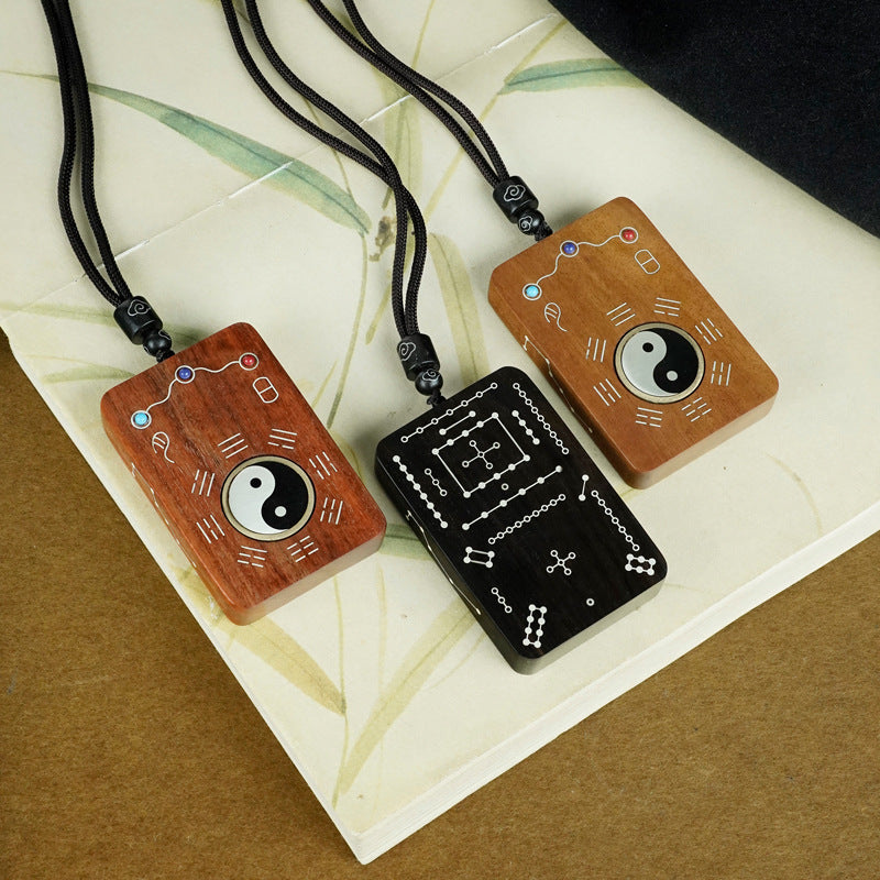 Yin Yang Ebony Silver Inlaid Pendant Necklace, alternate angle, amulet necklace