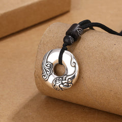 PiXiu Peace Buckle Copper Wealth Necklace – Silver PiXiu pendant on paper roll with cloud wood beads, wealth necklace