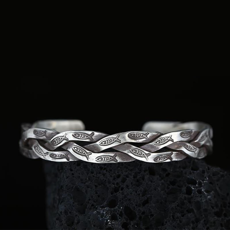 Koi Fish Twisted Cuff Bracelet – dual koi meeting, twisted metal band detail