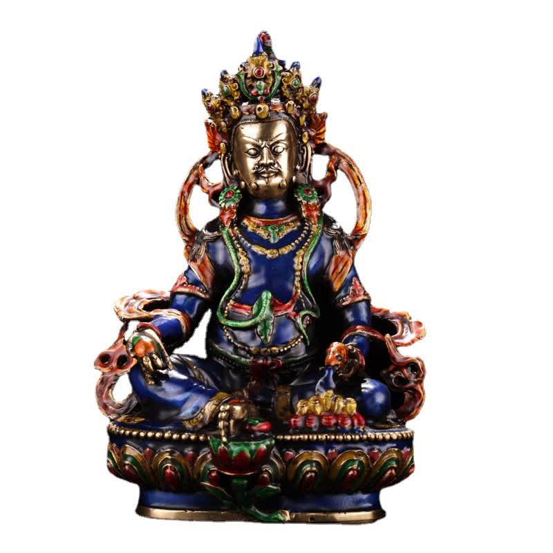 Yellow Jambhala Copper Statue – gift wrapped with red ribbon, auspicious housewarming present