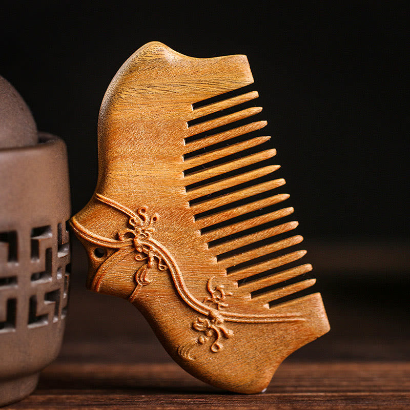 Green Sandalwood Flower Engraved Comb – Green Sandalwood Comb(Tassel Style), image 2
