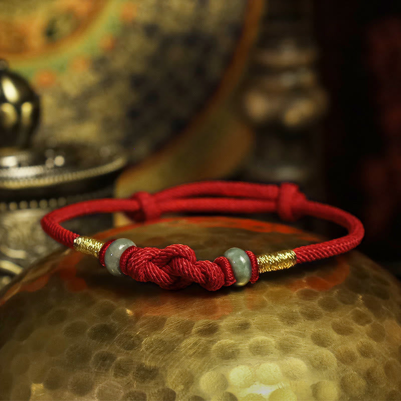 Red String Jade Fortune Knot Braided Couple Bracelet – SaddleBrown String(Wrist Circumference 14-22cm), image 4, healing b...