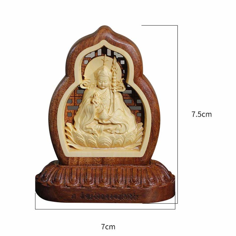 Guru Rinpoche Statue Decor – natural wood grain elegant lines, Tibetan spiritual home accent
