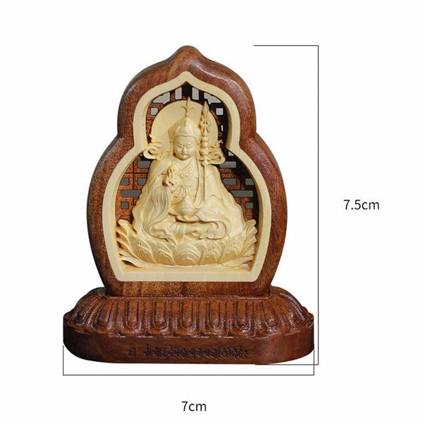 Guru Rinpoche Statue Decor – natural wood grain elegant lines, Tibetan spiritual home accent