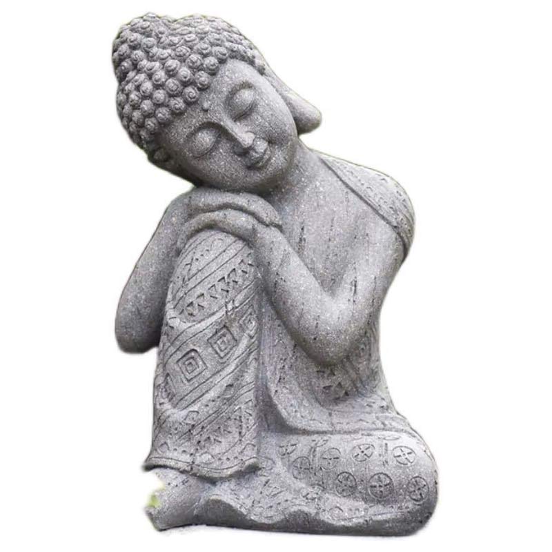 Tibetan Meditation Buddha Resin Decoration – full body resting Buddha on pure white background, detailed carved robe patterns, studio product shot