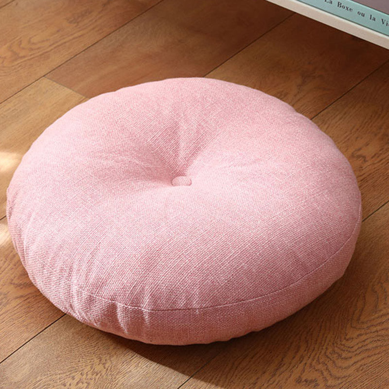 Lotus Linen Meditation Cushion – Soft blush pink solid tufted round seat
