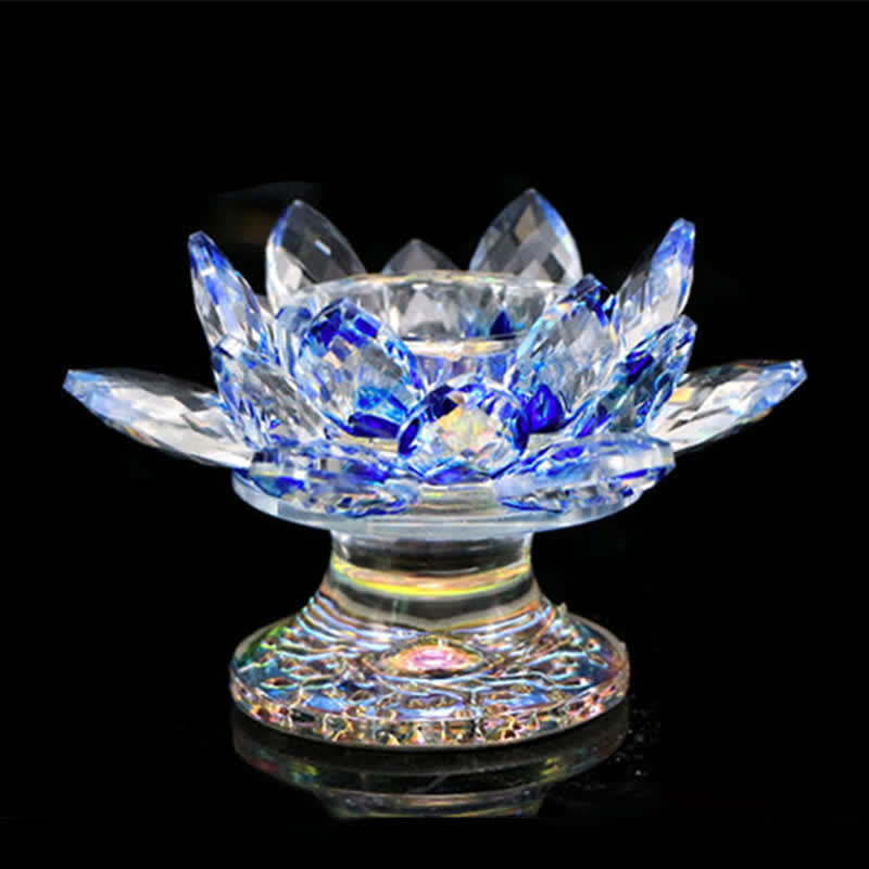 Lotus Flower Crystal Candle Holder - frosted blue crystal lotus, elegant spiritual