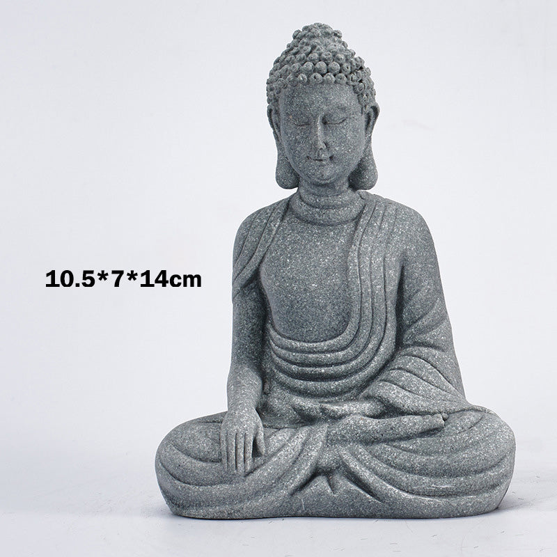 Sitting Meditation Buddha Sandstone Statue – front 10.5x7x14cm, lotus, granular, spiritual decor