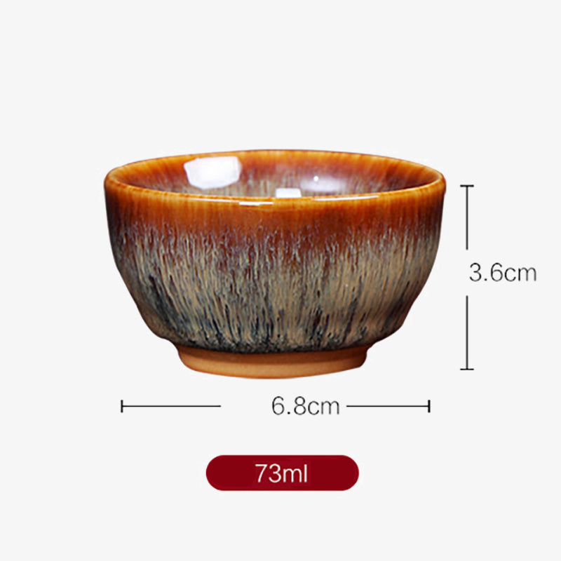 12 Zodiac Jian Zhan Teacup - plain Jian Zhan cup eye-level, glossy crystalline hare fur glaze with smooth transition