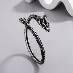 Dragon Scales Pattern Protection Bracelet Bangle - Open cuff 3D scales dragon head, Sculptural Silver