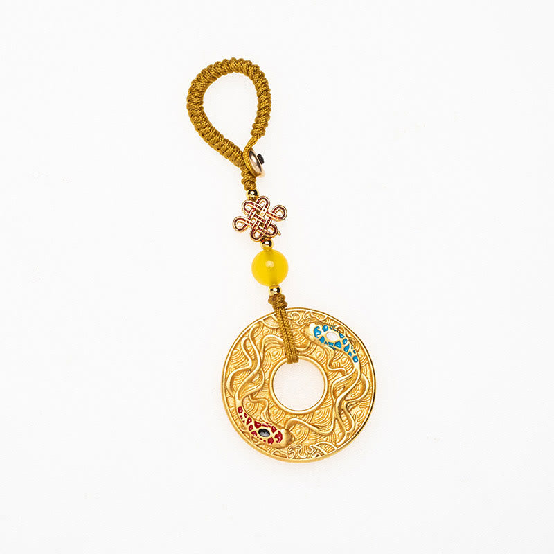 Double Koi Feng Shui Keychain - backlit view showing material translucency, luck gift