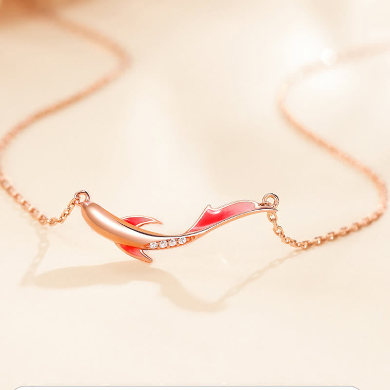 925 Sterling Silver Koi Fish Zircon Luck Prosperity Necklace – chain close-up, snake chain