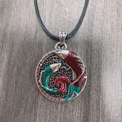 Tibetan Copper Koi Fish Healing Necklace – side angle showing pendant detail, copper finish