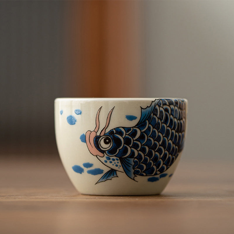 Koi Arowana Peony Cup – overhead view of interior glaze and painted rim, tea cup