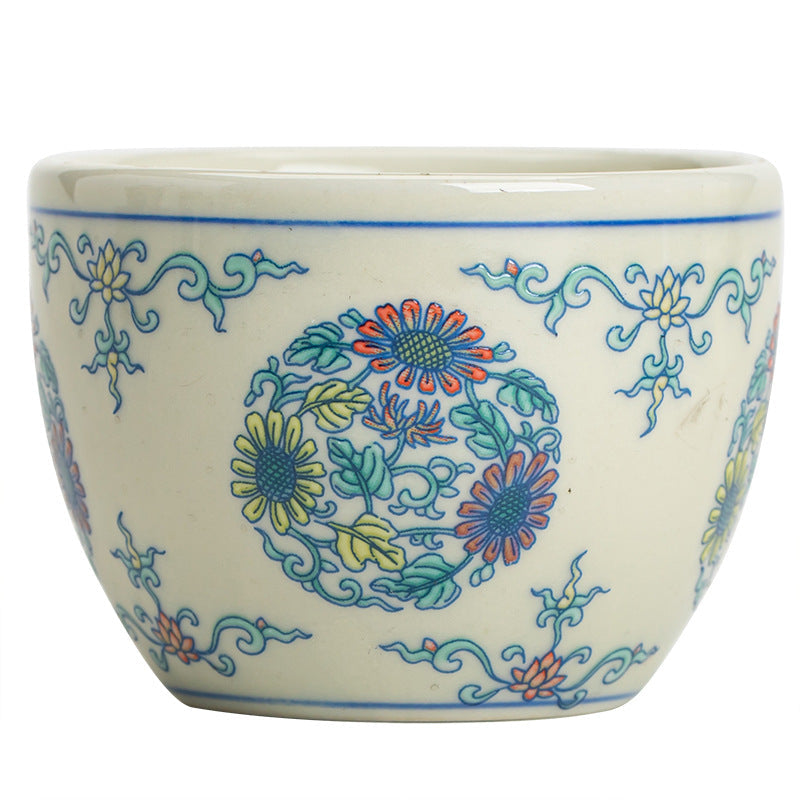 Koi Fish Peony Sunflower Cup – on bamboo mat with tea set, kung fu tea