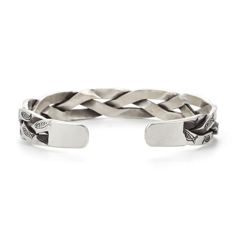 Koi Fish Twisted Cuff Bracelet – top-down view, circular bangle shape, koi pattern
