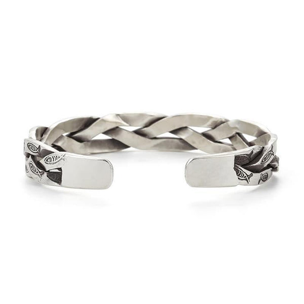 Koi Fish Twisted Cuff Bracelet – top-down view, circular bangle shape, koi pattern