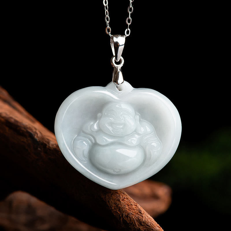 Laughing Buddha White Jade Luck Blessing Titanium Steel Necklace Pendant – White jade Maitreya on chain, blessing gift