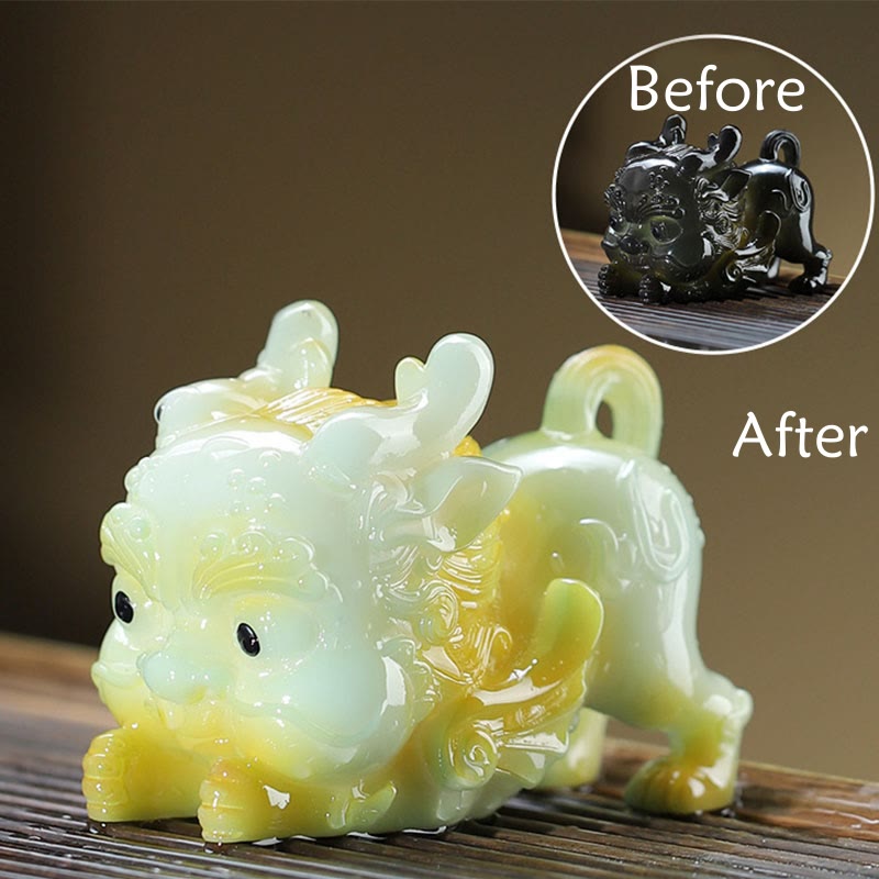 Color Changing PiXiu Tea Pet – Before-after comparison black to color-changed PiXiu